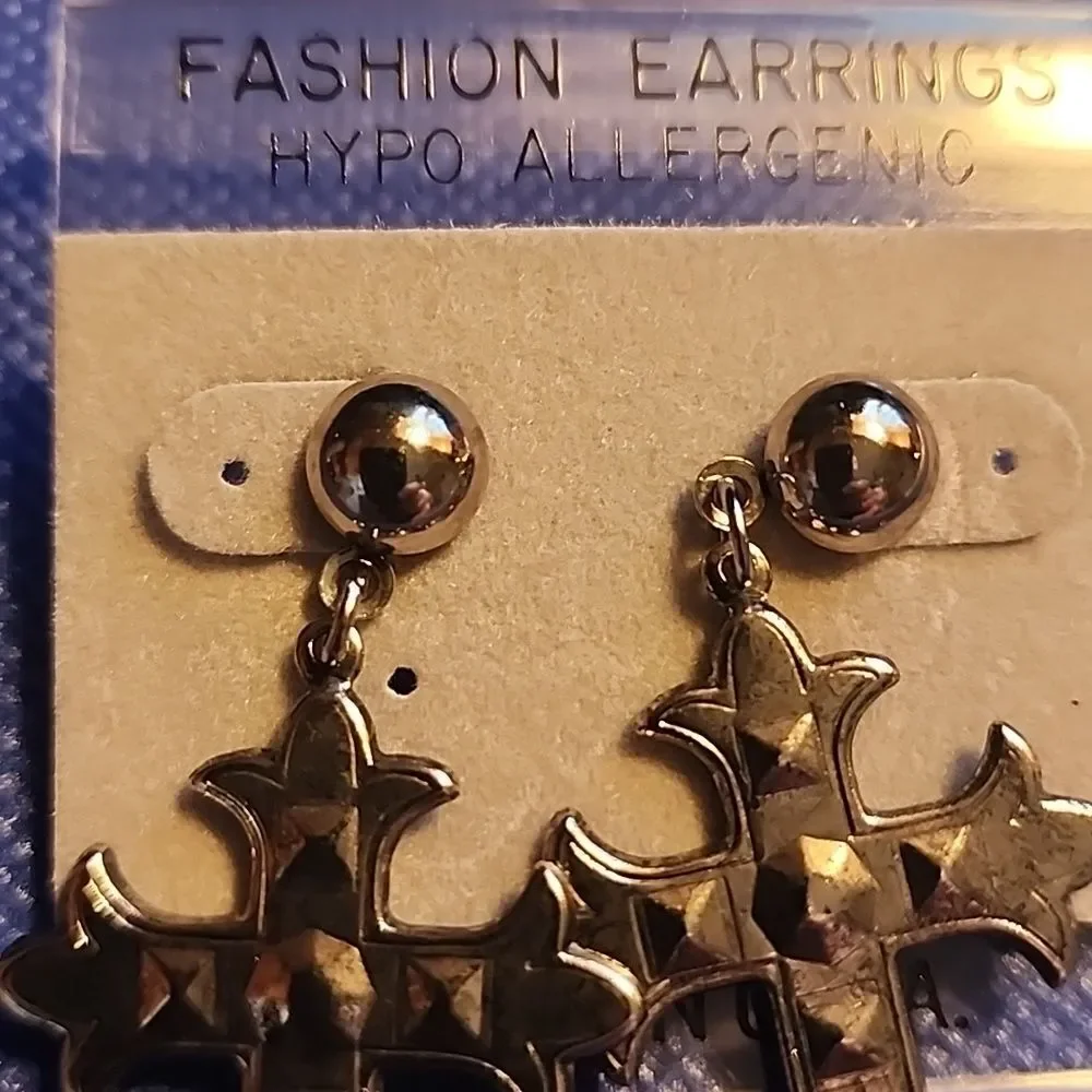 Silver Cross Dangle Earrings